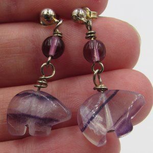 Vintage Quartz Animal Dangle Earrings